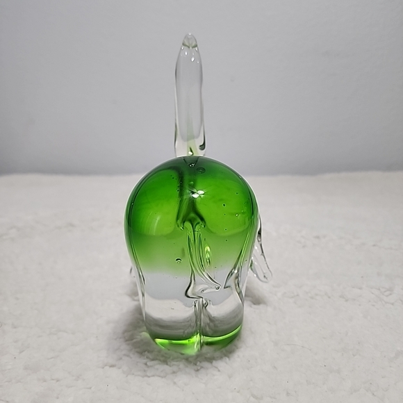 Vintage Green Art Glass Elephant Figurine - Trunk Up heavy 4.0 Lb - Picture 6 of 8